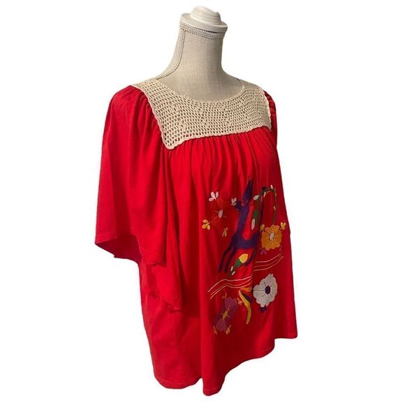 Vava by Jo Hon Embroidered Bunny Boho Tunic Top in Red Size Medium - Picture 7 of 14